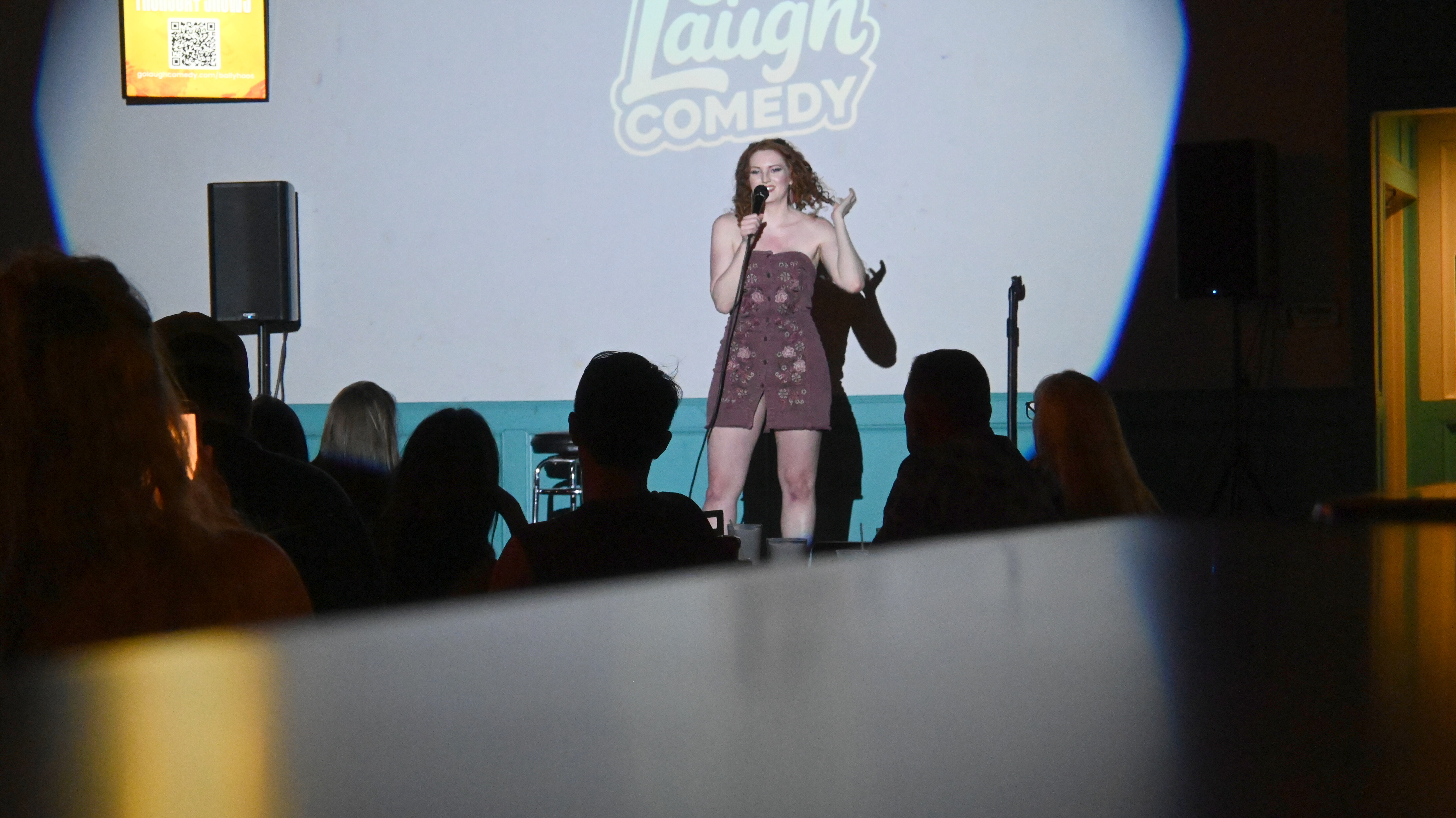 Comedian performing at Go Laugh Comedy night at Ballyhoos